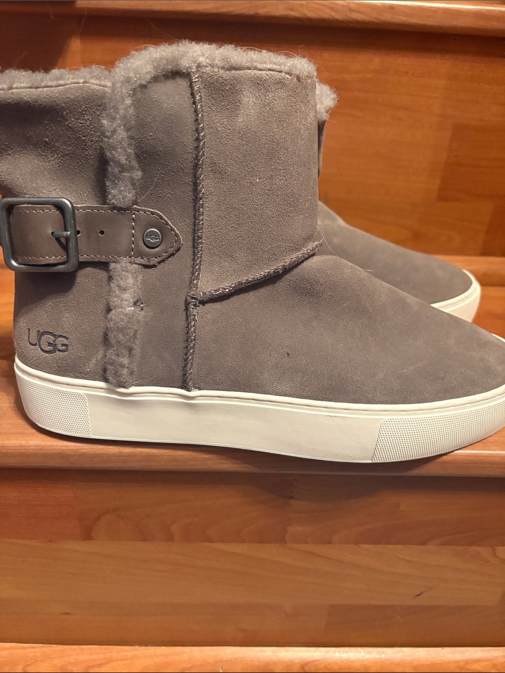 UGG Gray Suede Shearling Slip-On Sneaker Boot